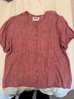 Flax Women’s 100% Linen Red Striped Button-Front Shirt